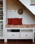 Built-In Seating & Custom Cushion Under Stairway