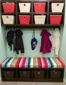 Mud Room Bench With Festive Stripe Tufted Cushion