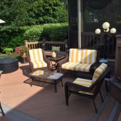 Yellow and White Striped Custom Wicker Cushions