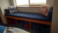 Button Tufted Blue Window Seat Cushion