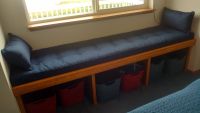 Tufted Blue Window Seat Cushion & Pillows