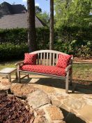 Custom Teak Bench Cushion and Throw Pillows